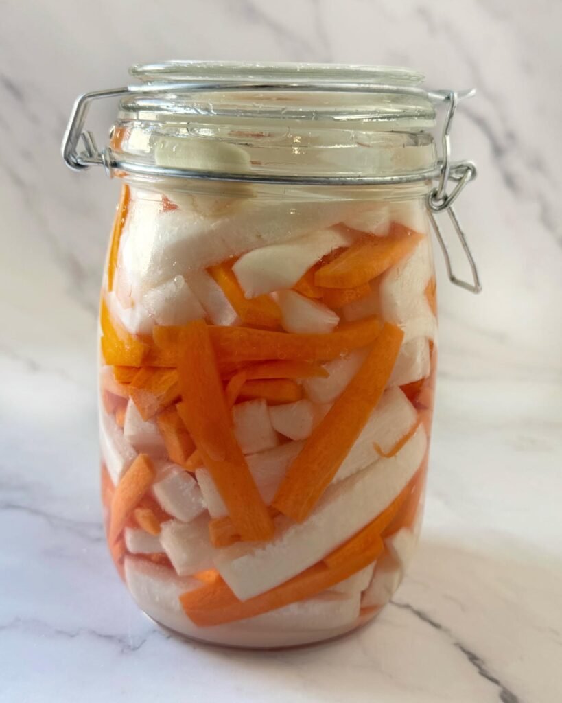 Jarred pickled daikon and carrot