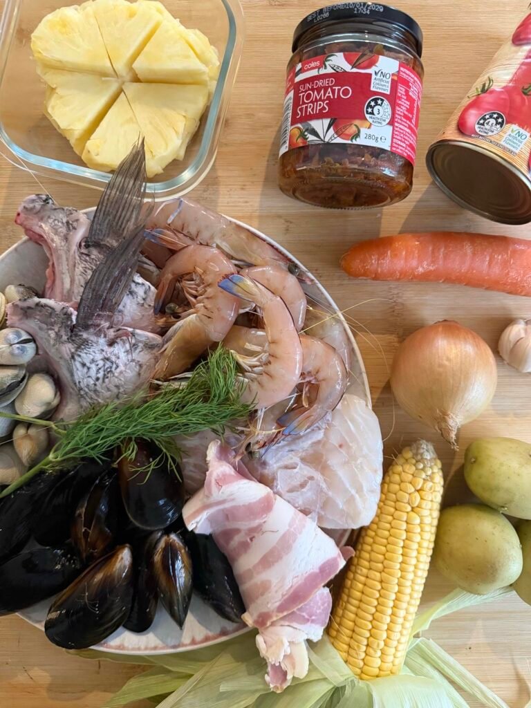 Seafood stew ingredients